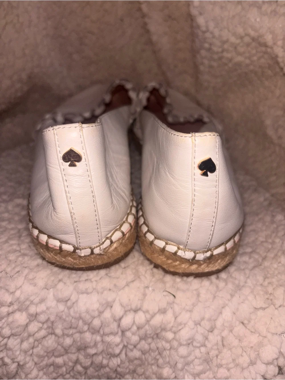 Kate Spade White Leather Ruffle Espadrille Flats Size 10 US